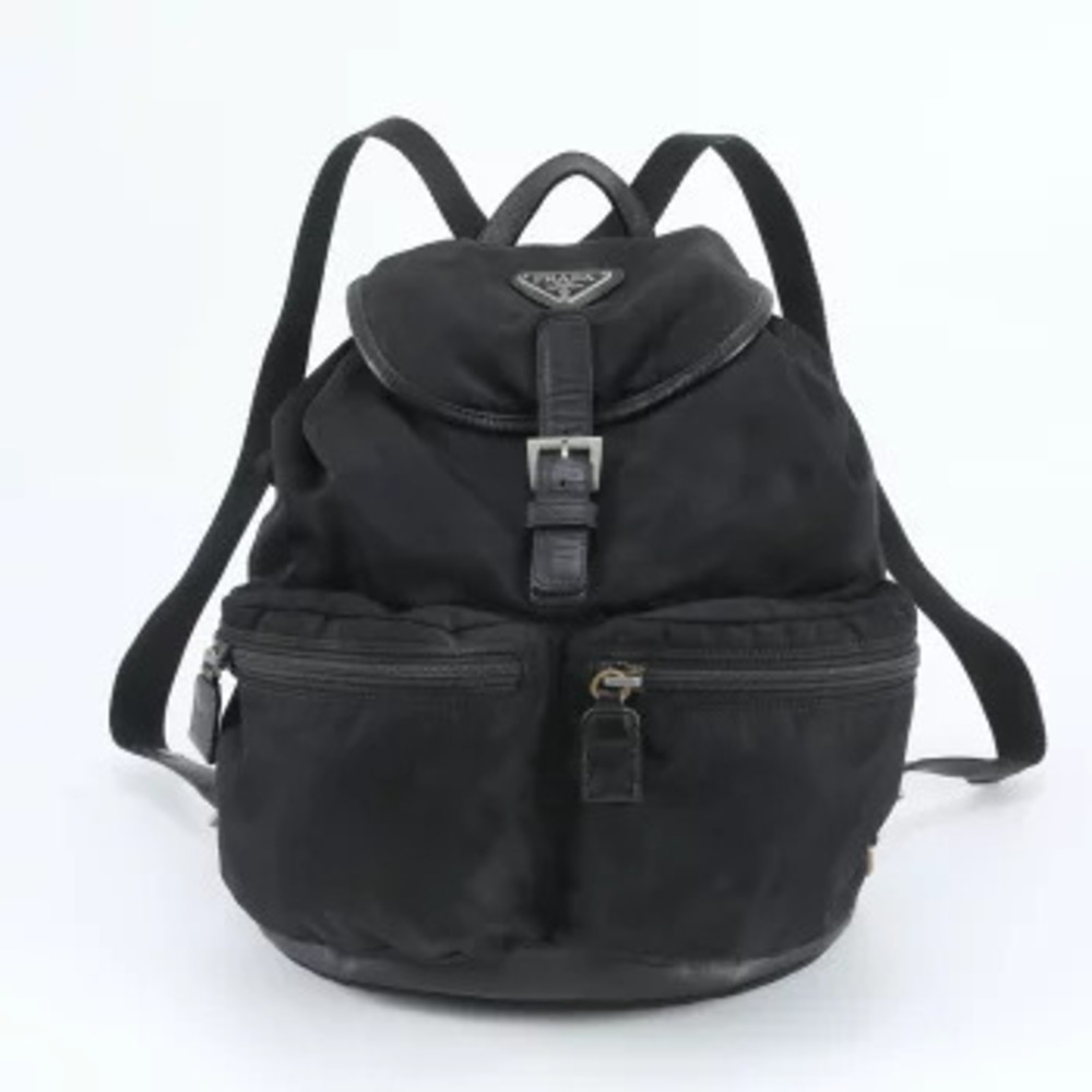 Prada Tessuto Leather Backpack Triangle Bag Black